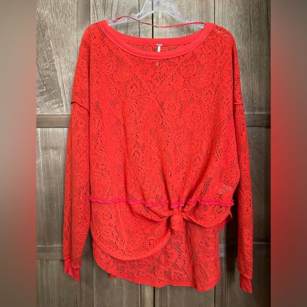 FREE PEOPLE Crewneck Eyelet Lace Sweater.
